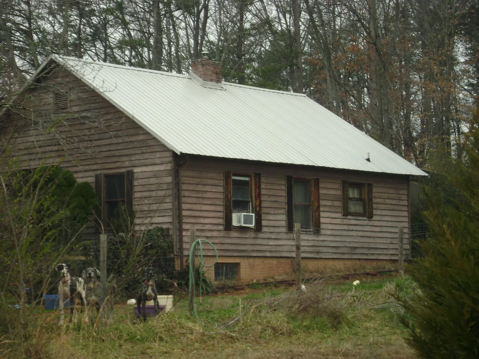 White metal roof on an old wood sided farmhouse, from a Asphalt Shingle Roof Repair job in Russiaville